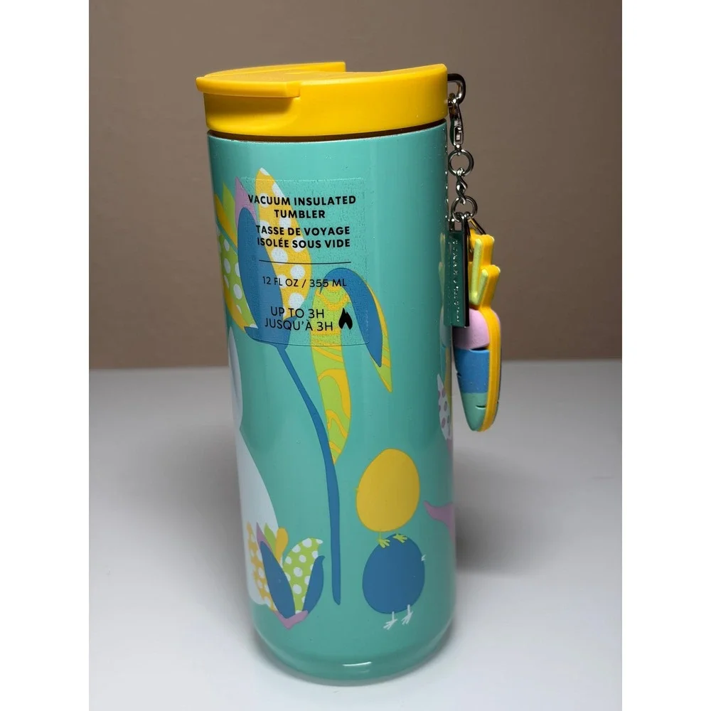 Starbucks Spring Easter Bunny 12 fl oz Stainless Steel Tumbler w/ Carrot Charm - Picture 3 of 3